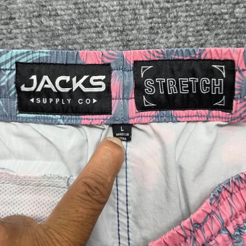 Jacks Supply Co Men's Large Swim Trunks Grey‎ Pink Floral Tropical Shorts 6in